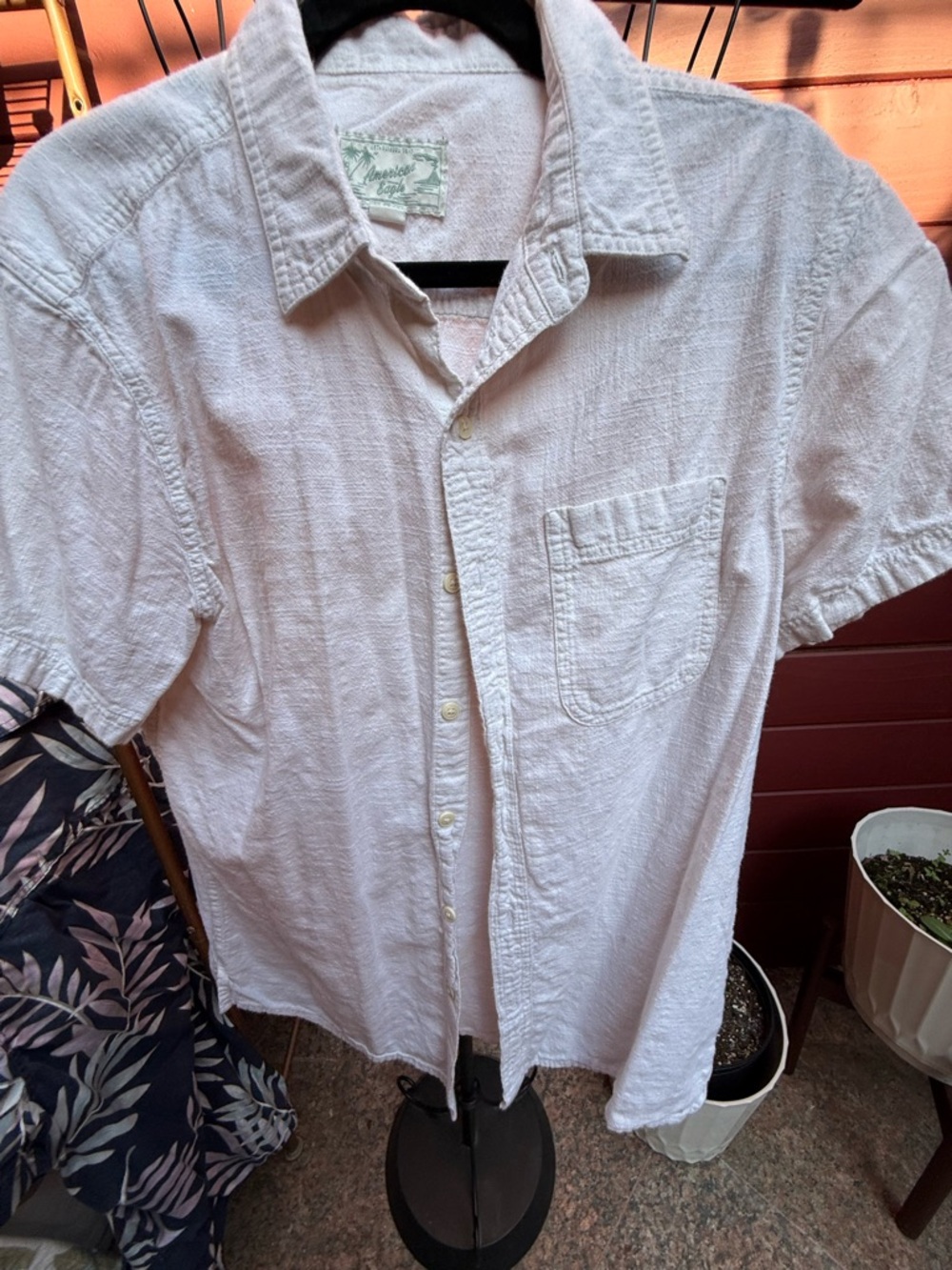 American Eagle Outfitters White Short-Sleeve Button-Down Shirt